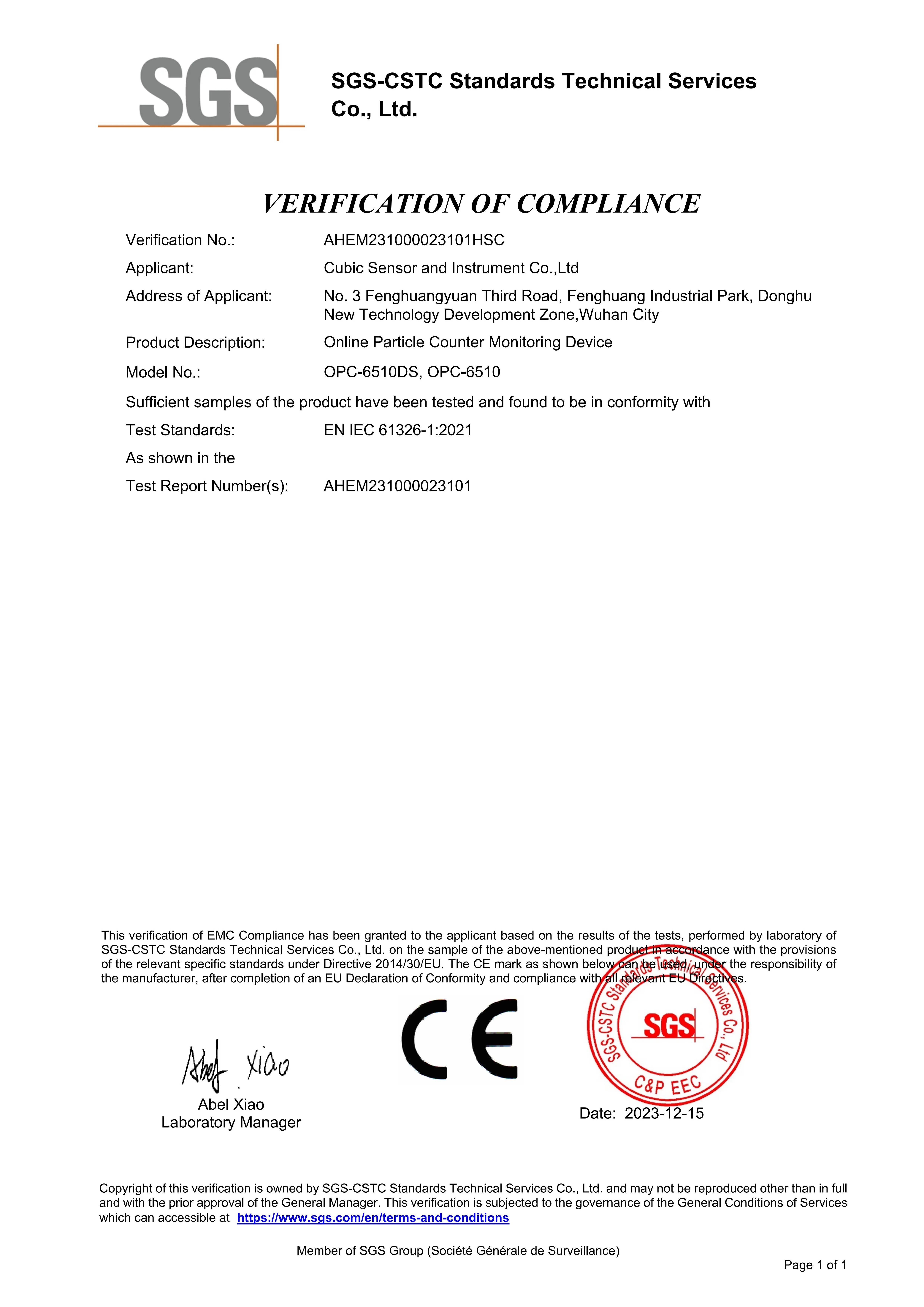 Certificado CE Serie OPC-6510