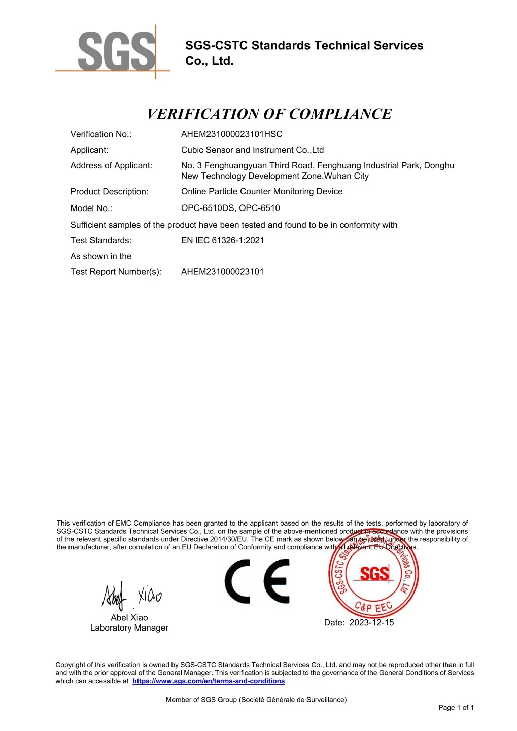 Certificado de RESET AM6108A